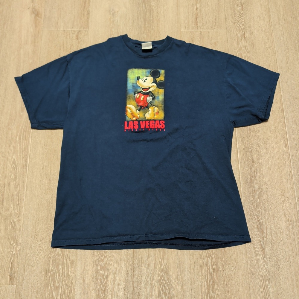 Disney Store Mickey Mouse T-Shirt Mens 2XL Navy Blue Excellent Las Vegas Graphic